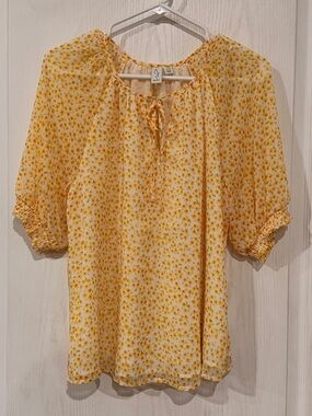 Joie Yellow Floral Tie-Neck Blouse